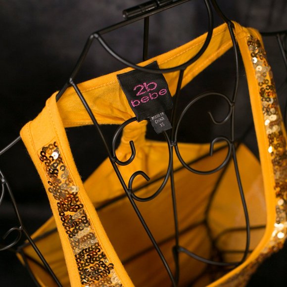 2b bebe yellow mustard / orange sequin tank top - size XS - Picture 6 of 6